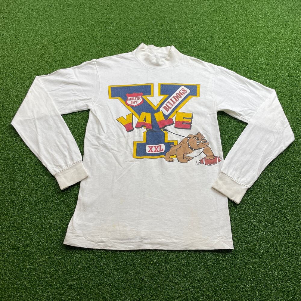 Vintage 90s Anvil Youth Yale University Bulldogs Mock Neck White Sweatshirt Sz L